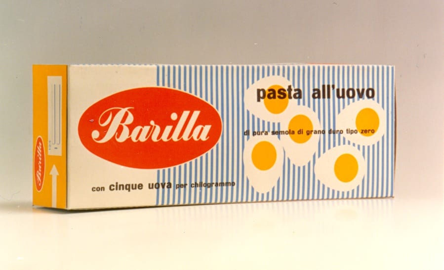 Un paquete de pasta de huevo de Barilla de 1952.
